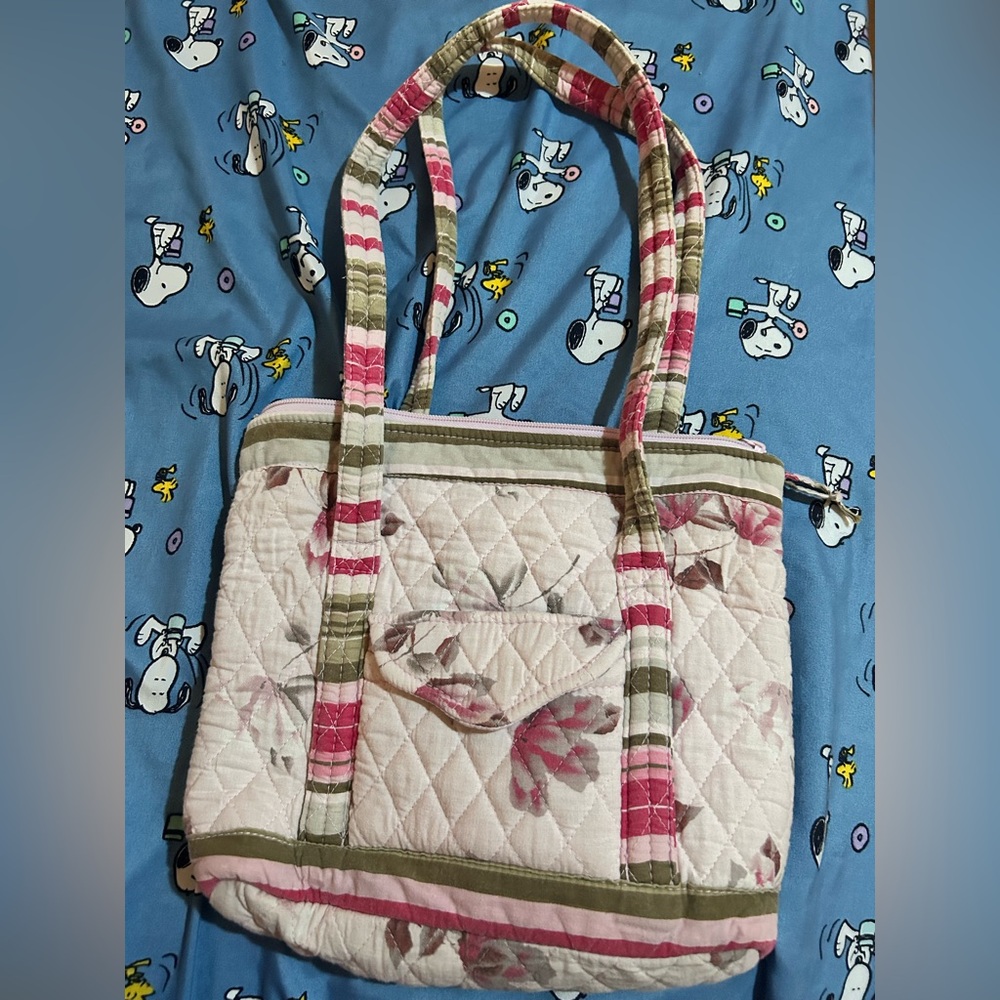 Floral Quilted Tote Bag - Pink and Green